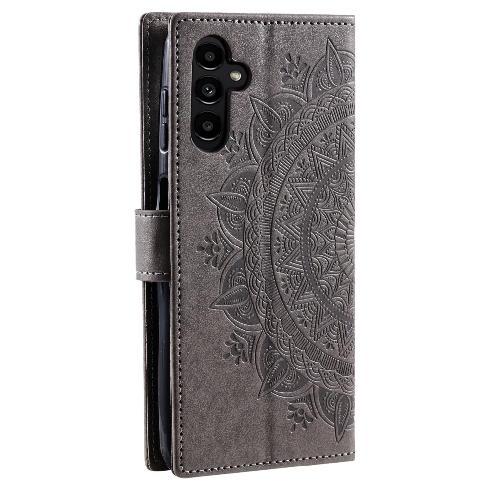 Funda de Cuero Mandala Samsung Galaxy A36 gris