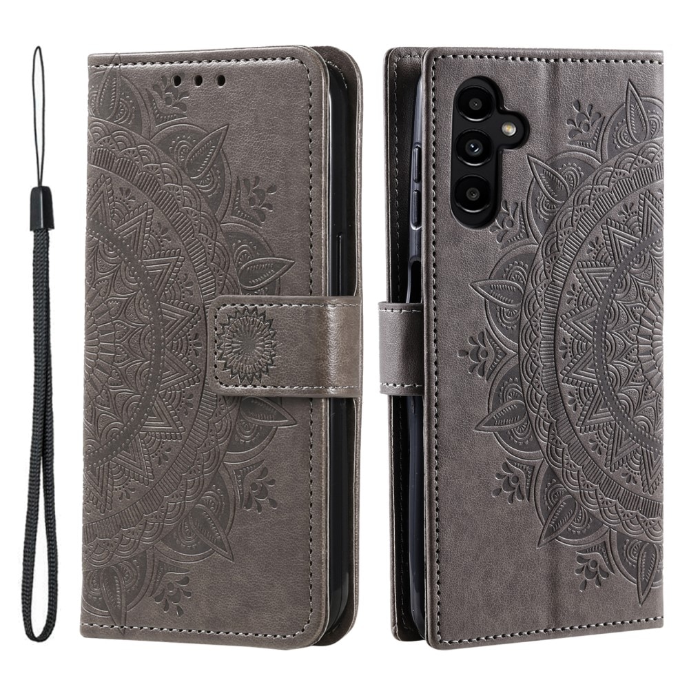 Funda de Cuero Mandala Samsung Galaxy A56 gris