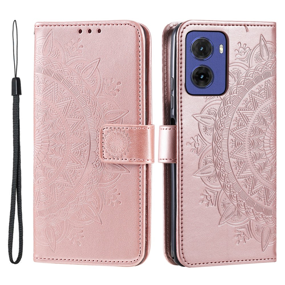 Funda de Cuero Mandala Motorola Moto E15 oro rosa