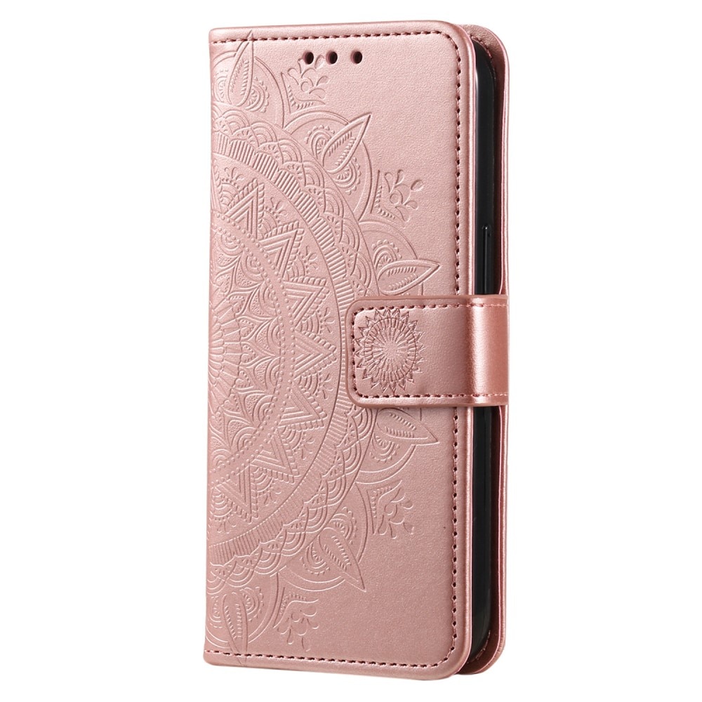 Funda de Cuero Mandala Motorola Moto E15 oro rosa