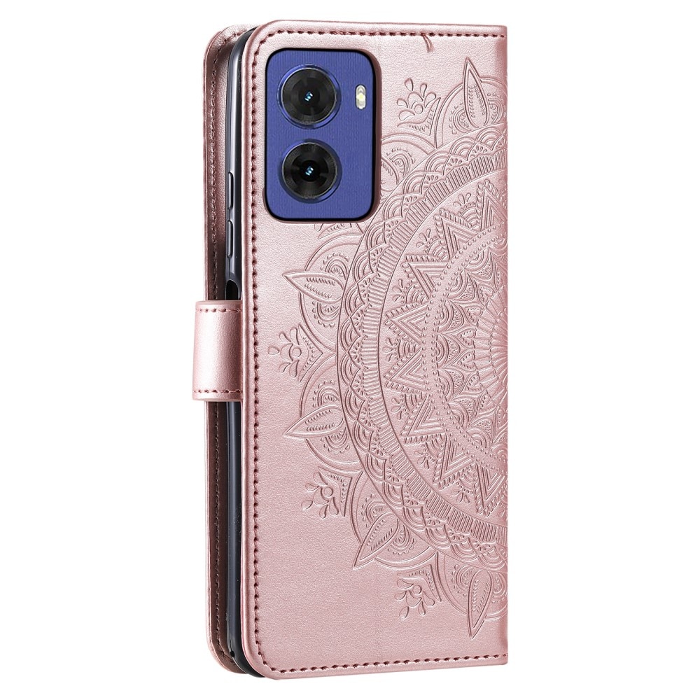 Funda de Cuero Mandala Motorola Moto E15 oro rosa