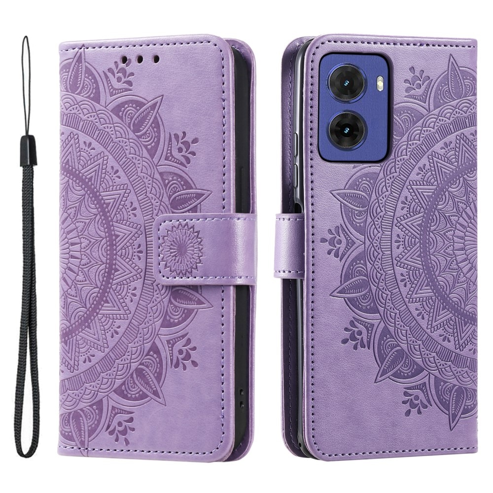 Funda de Cuero Mandala Motorola Moto E15 violeta