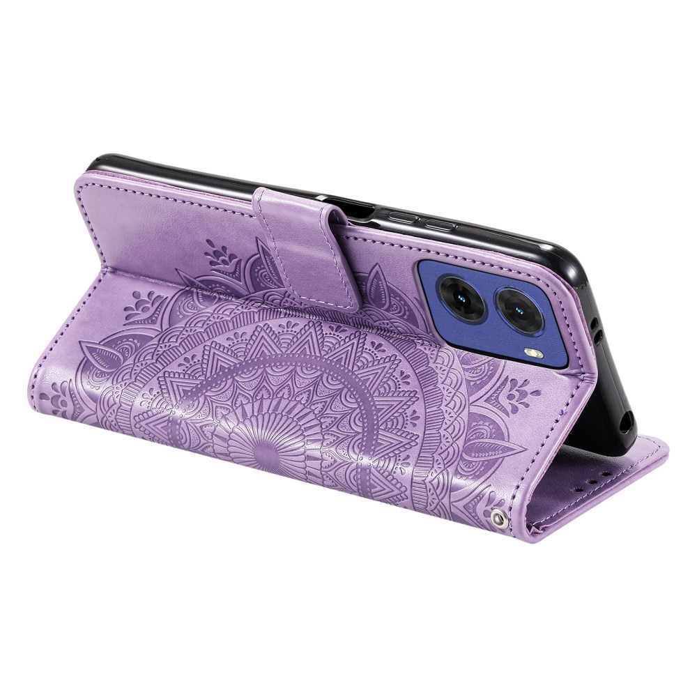 Funda de Cuero Mandala Motorola Moto E15 violeta