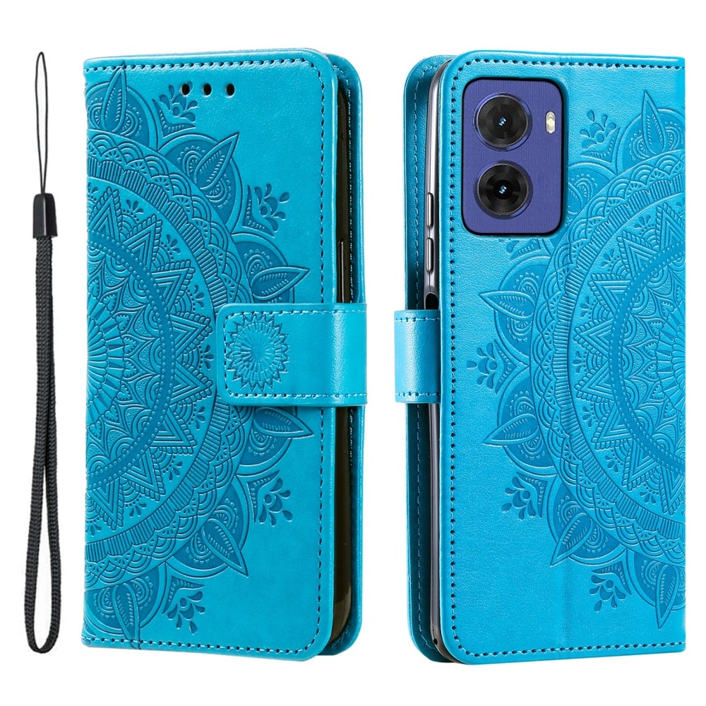 Funda de Cuero Mandala Motorola Moto E15 azul