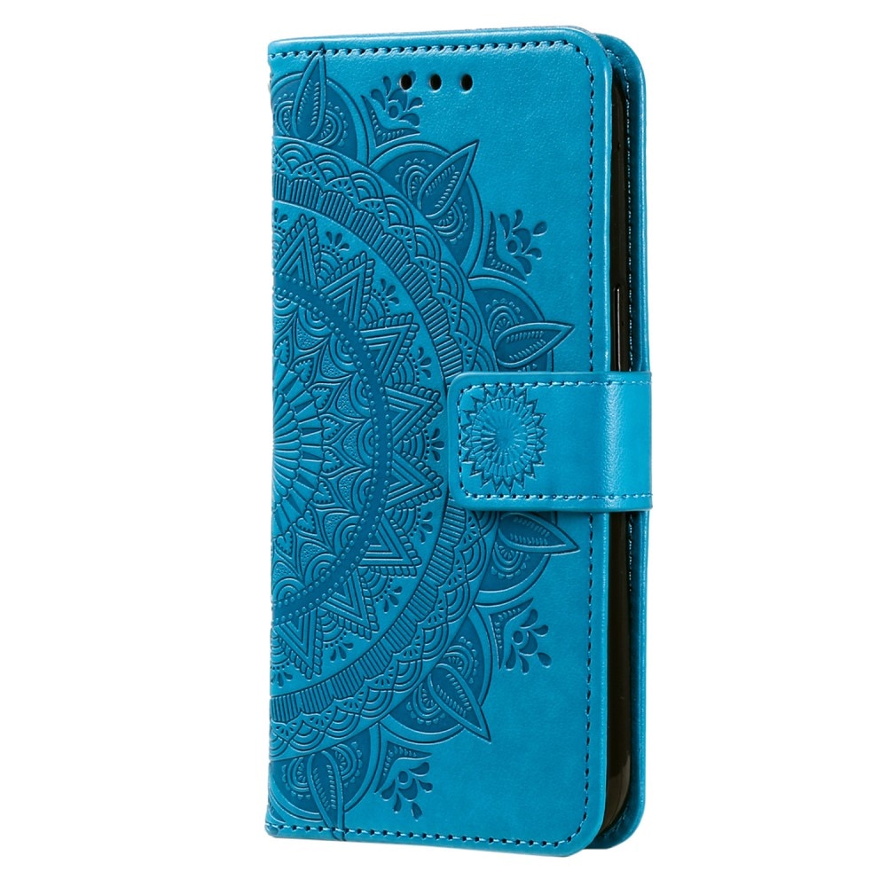 Funda de Cuero Mandala Motorola Moto E15 azul