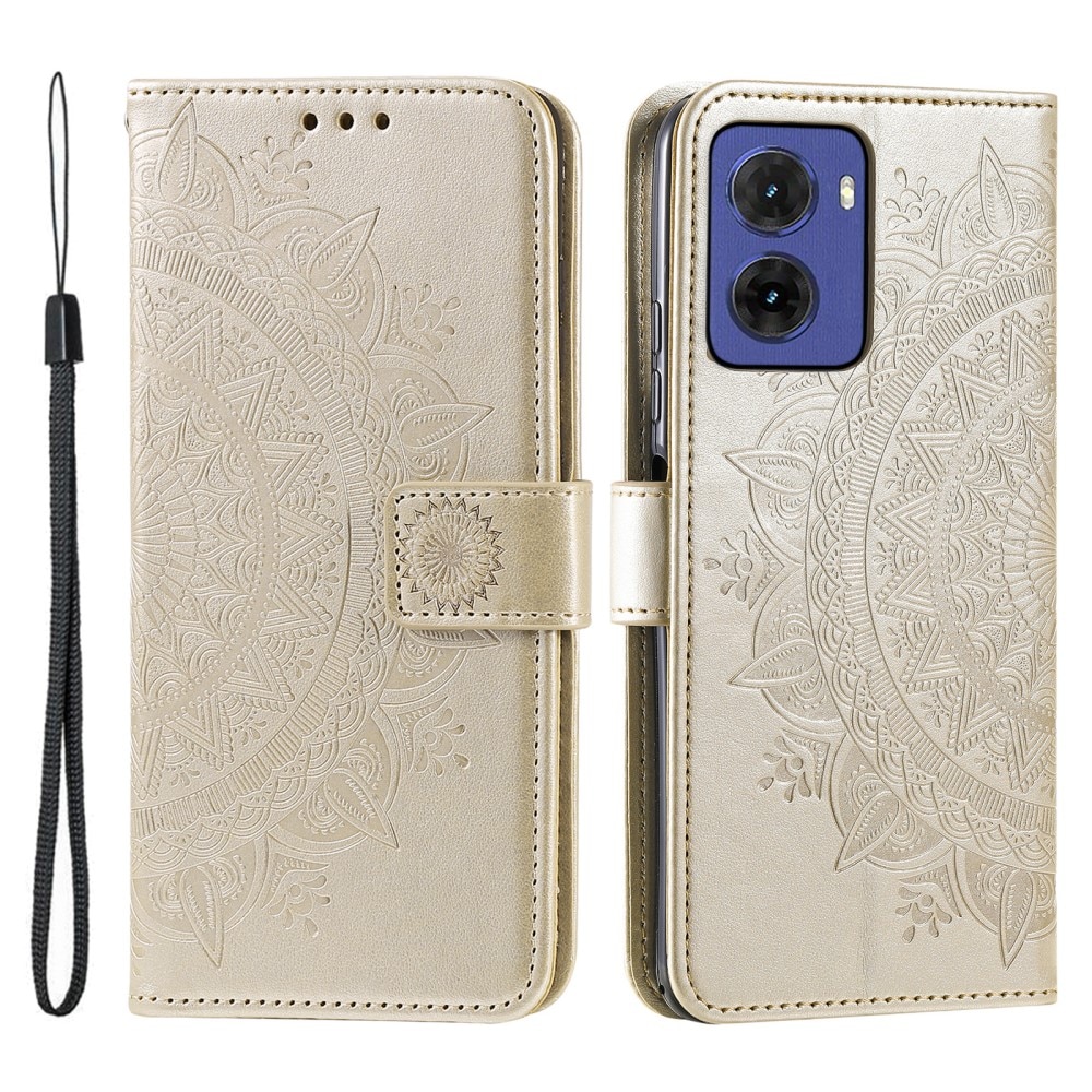 Funda de Cuero Mandala Motorola Moto E15 oro