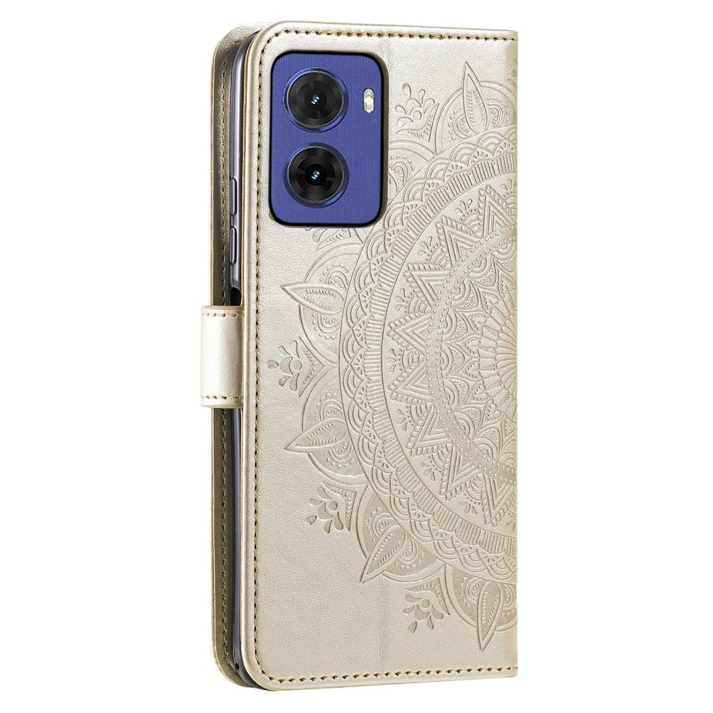 Funda de Cuero Mandala Motorola Moto E15 oro