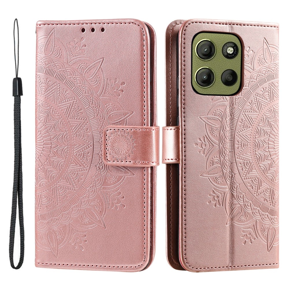 Funda de Cuero Mandala Motorola Moto G15 Power oro rosa