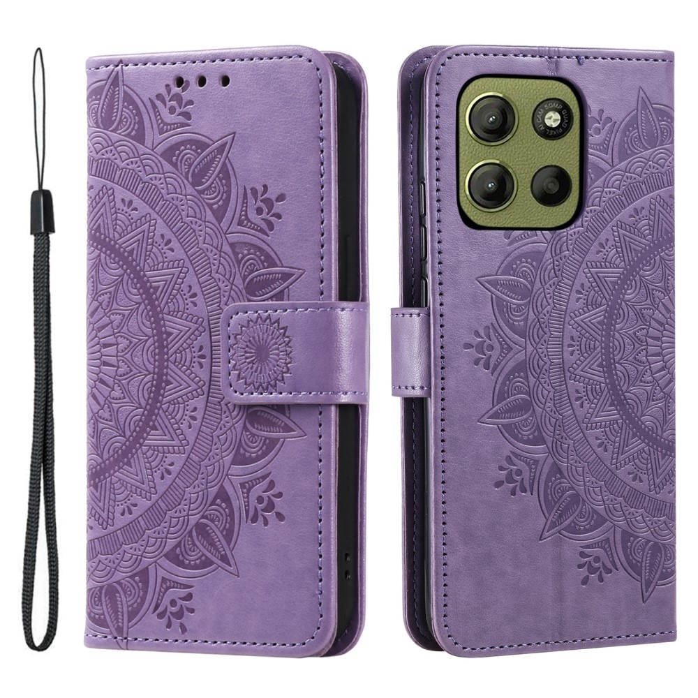 Funda de Cuero Mandala Motorola Moto G15 violeta