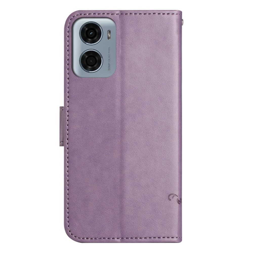 Funda de Cuero con Mariposas Motorola Moto E15, violeta