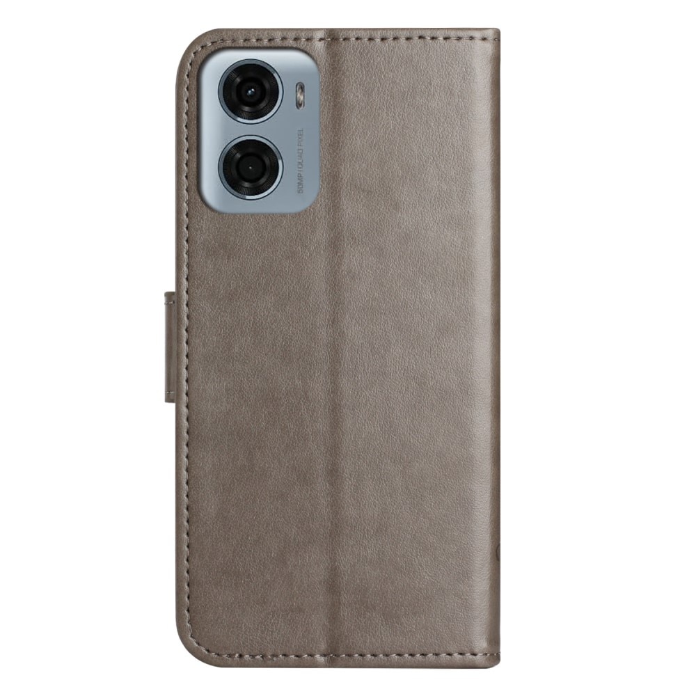 Funda de Cuero con Mariposas Motorola Moto E15, gris