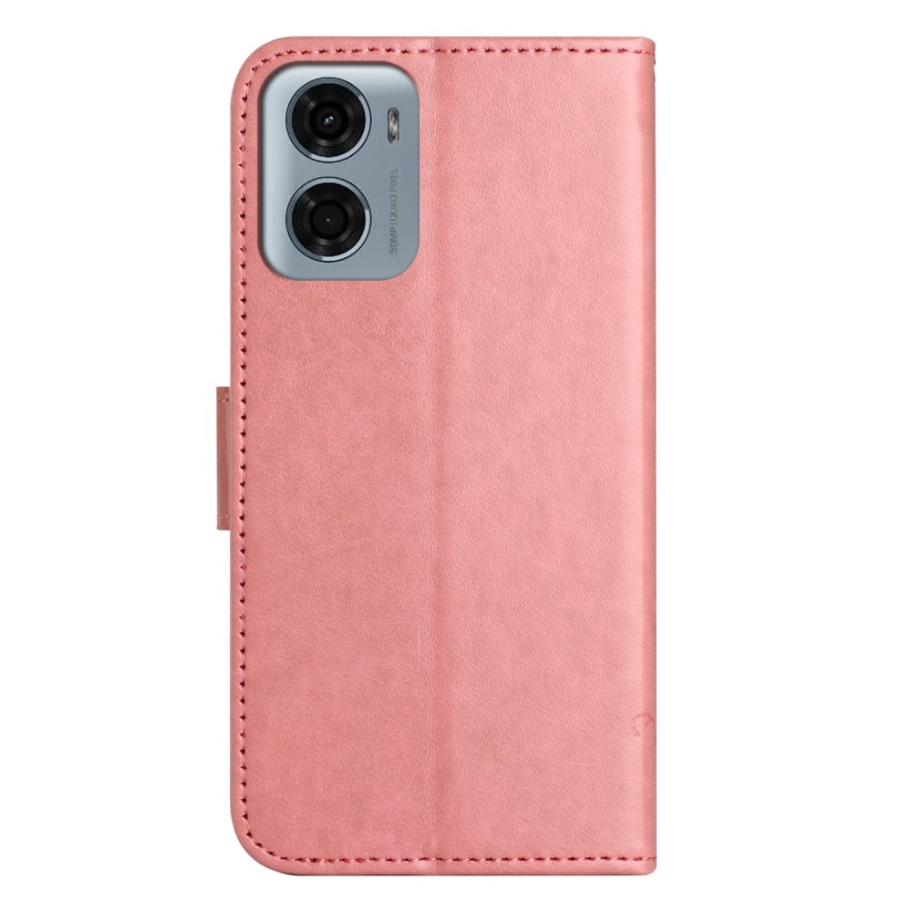 Funda de Cuero con Mariposas Motorola Moto E15, rosado