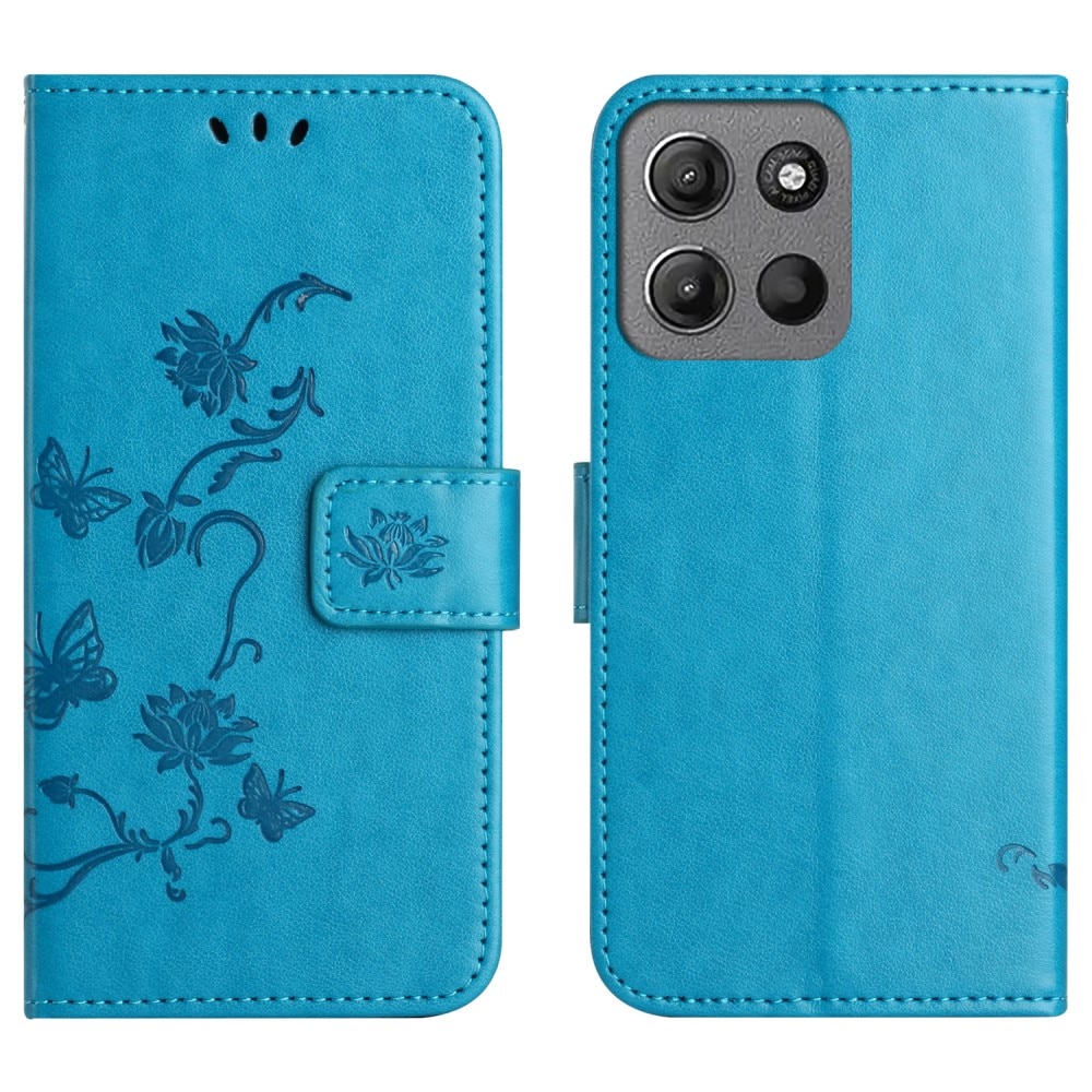 Funda de Cuero con Mariposas Motorola Moto G15 Power, azul