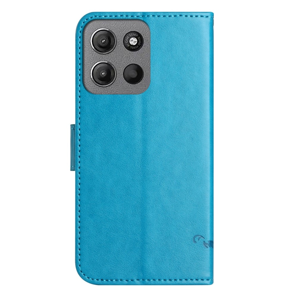 Funda de Cuero con Mariposas Motorola Moto G15 Power, azul