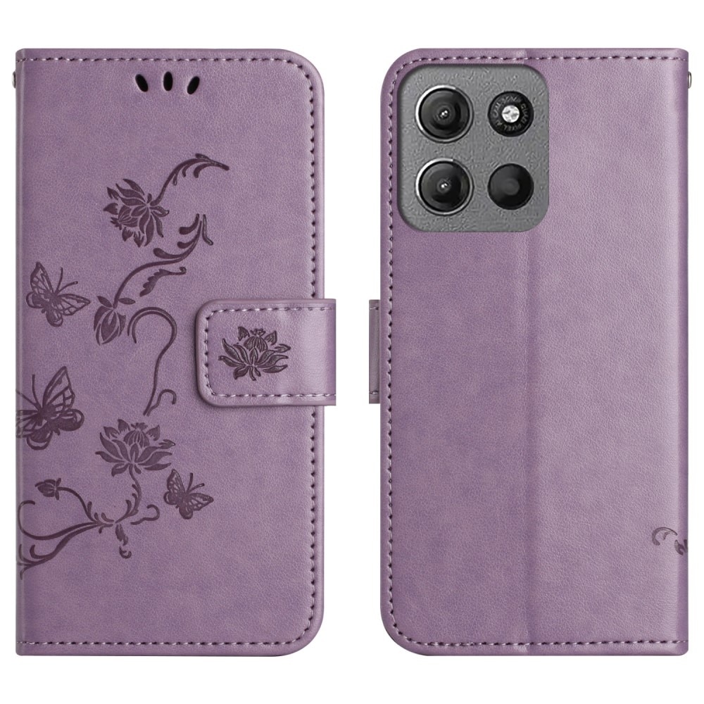 Funda de Cuero con Mariposas Motorola Moto G15, violeta