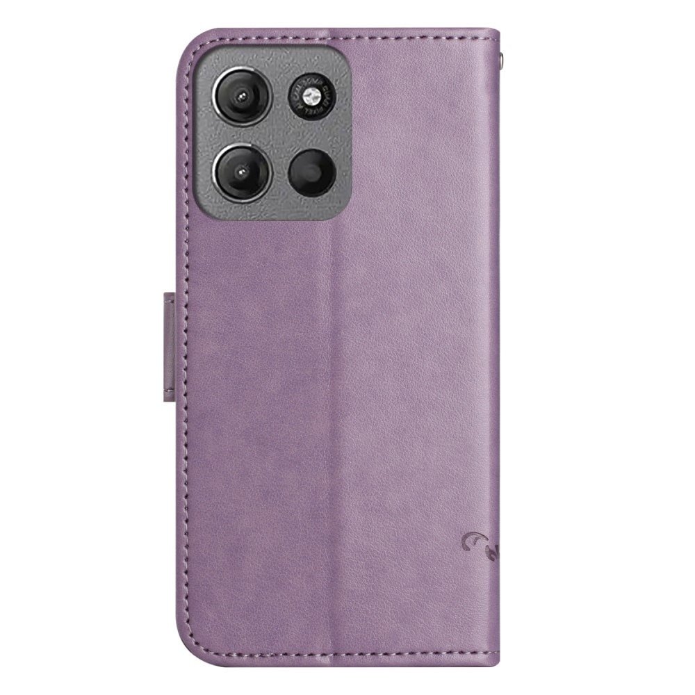 Funda de Cuero con Mariposas Motorola Moto G15, violeta