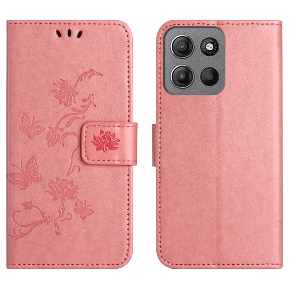 Funda de Cuero con Mariposas Motorola Moto G15 Power, rosado