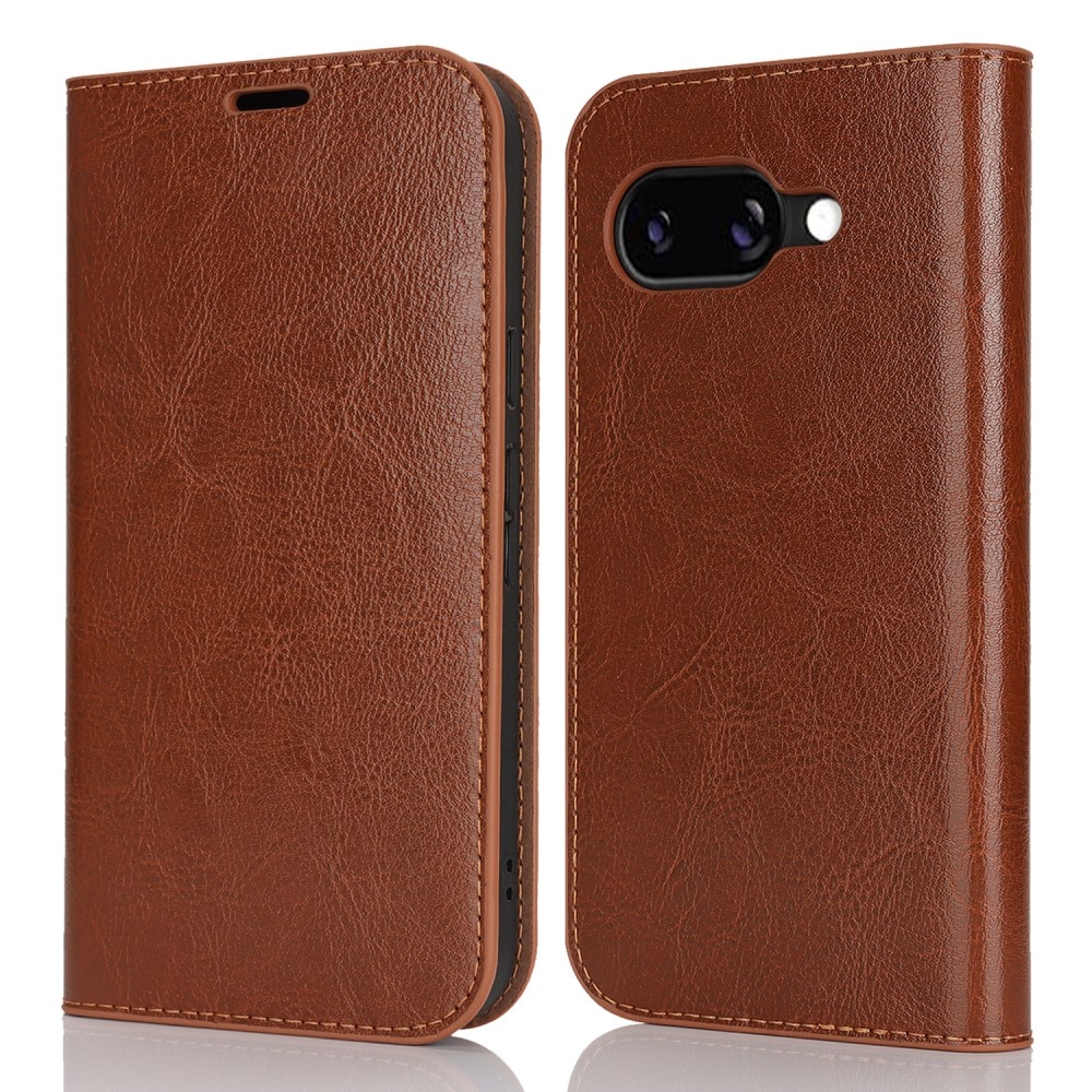 Funda cartera de cuero genuino Google Pixel 9a Marrón