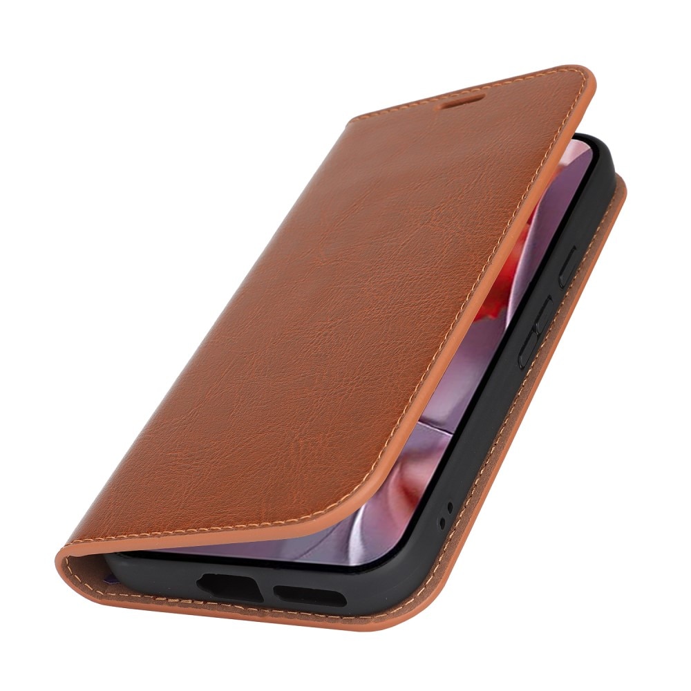 Funda cartera de cuero genuino Google Pixel 9a Marrón