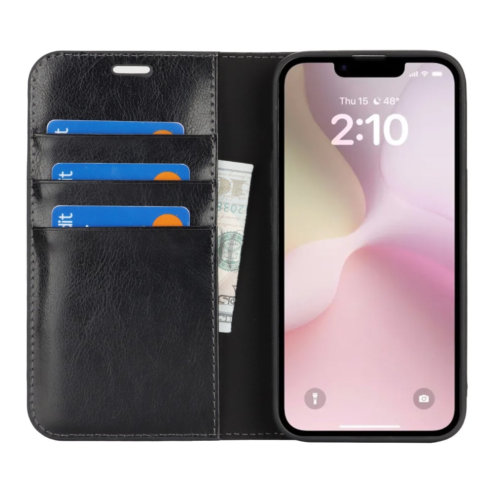 Funda cartera de cuero genuino iPhone SE 4 Negro