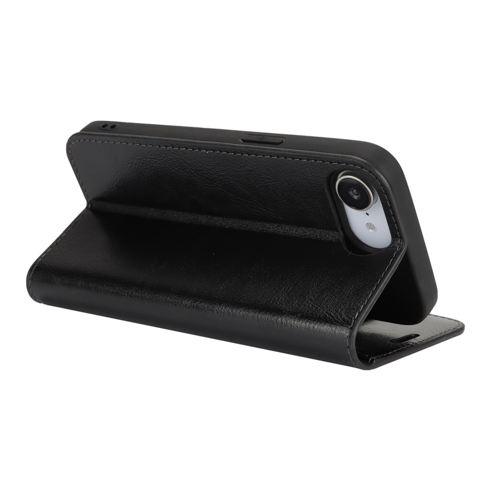 Funda cartera de cuero genuino iPhone SE 4 Negro