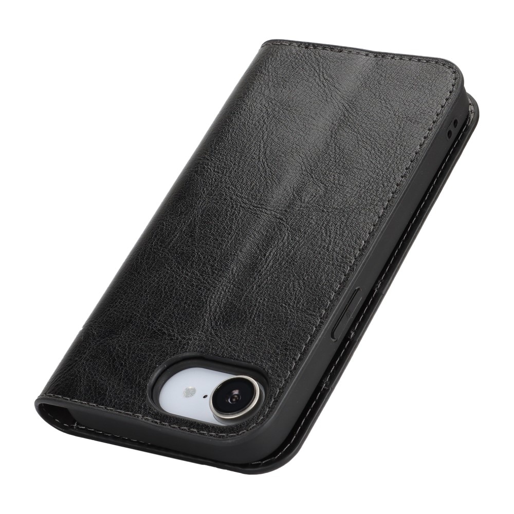 Funda cartera de cuero genuino iPhone SE 4 Negro