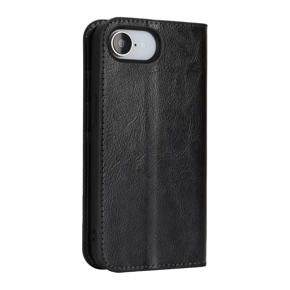 Funda cartera de cuero genuino iPhone SE 4 Negro