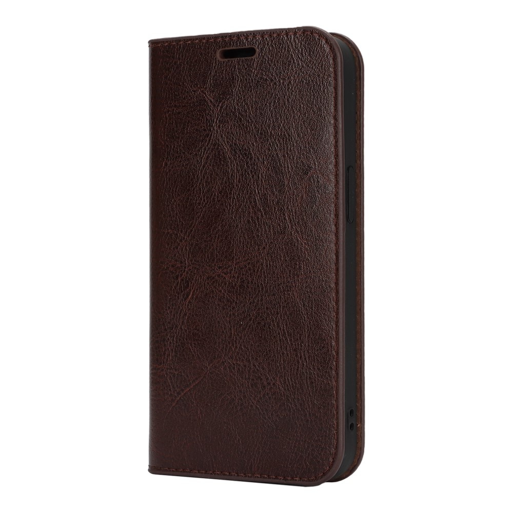 Funda cartera de cuero genuino iPhone SE 4 marrón oscuro