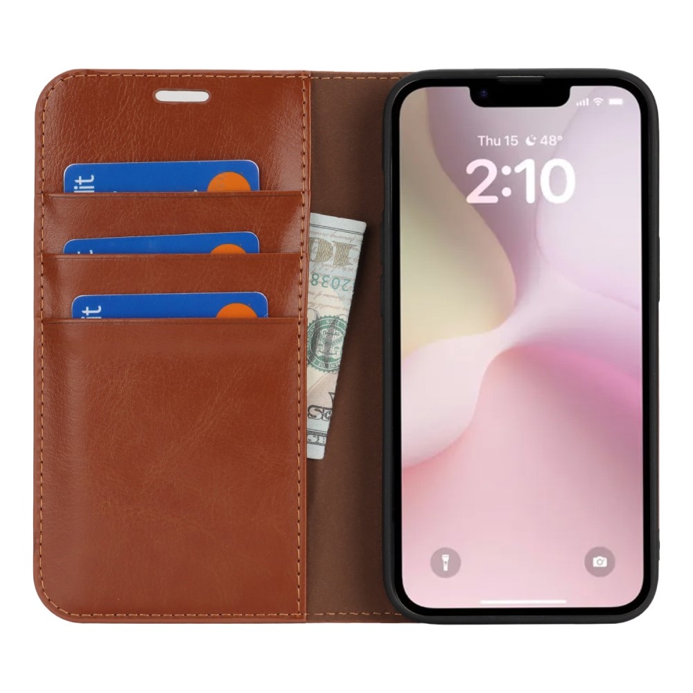 Funda cartera de cuero genuino iPhone SE 4 Marrón