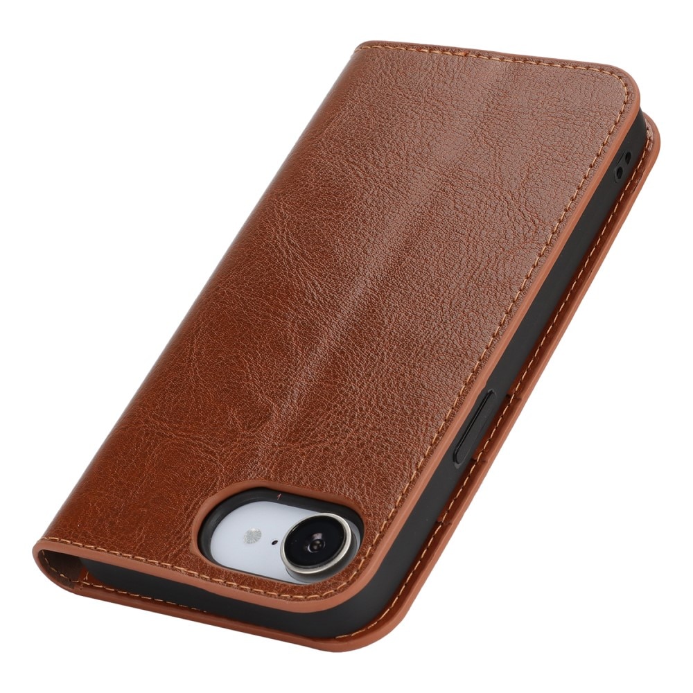 Funda cartera de cuero genuino iPhone SE 4 Marrón