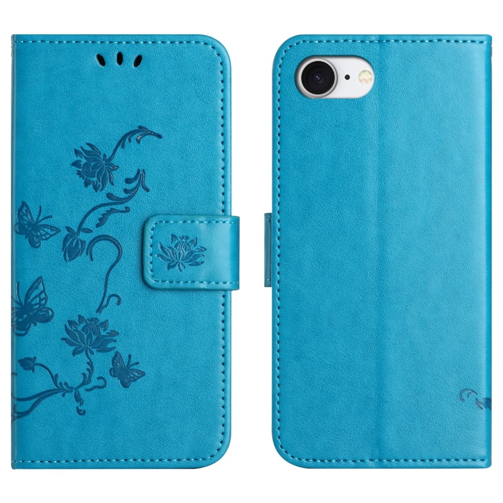 Funda de Cuero con Mariposas iPhone 16e, Azul