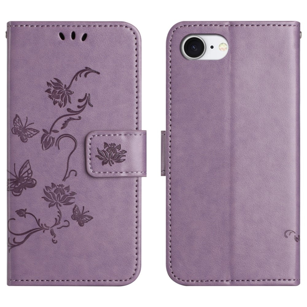 Funda de Cuero con Mariposas iPhone 16e, Púrpura