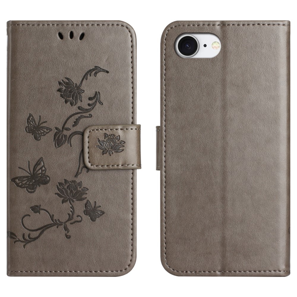 Funda de Cuero con Mariposas iPhone 16e, Gris