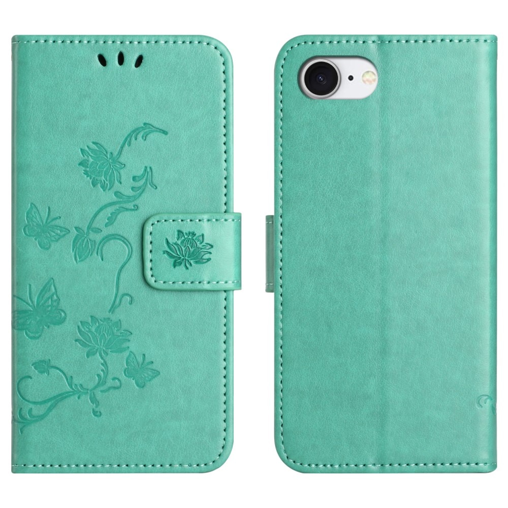 Funda de Cuero con Mariposas iPhone 16e, Verde