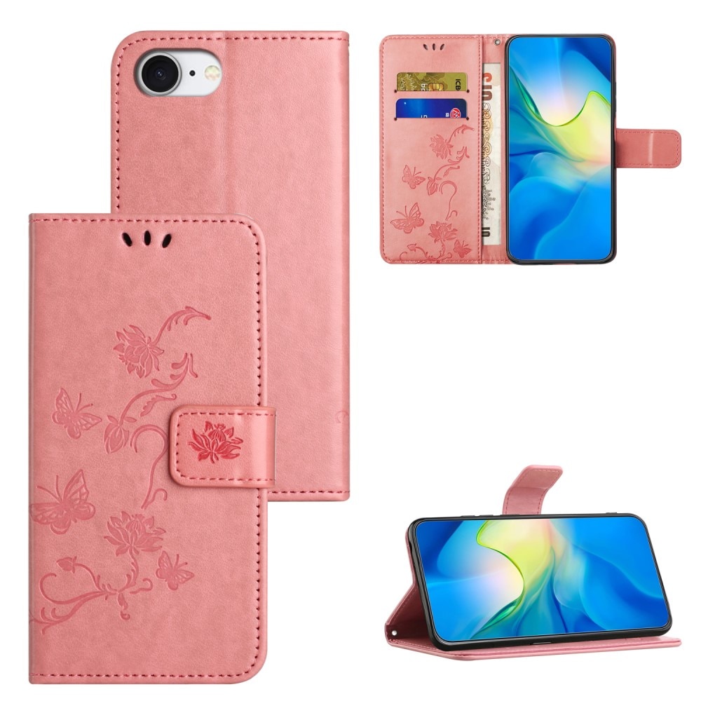 Funda de Cuero con Mariposas iPhone 16e, Rosa