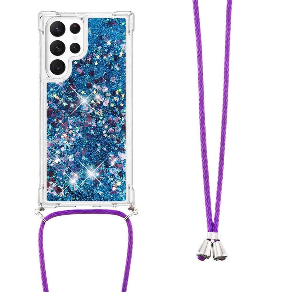 Funda con correa colgante Glitter Powder TPU Samsung Galaxy S23 Ultra azul