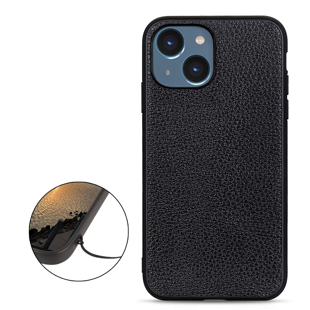 Funda híbrida Cuero genuino iPhone 15 negro