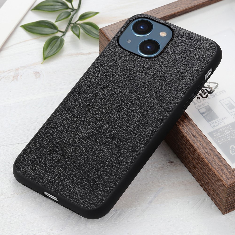 Funda híbrida Cuero genuino iPhone 15 negro