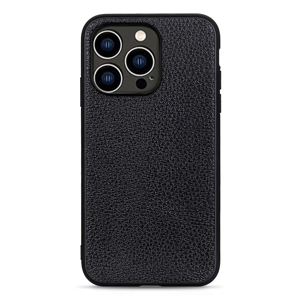 Funda híbrida Cuero genuino iPhone 15 Pro negro