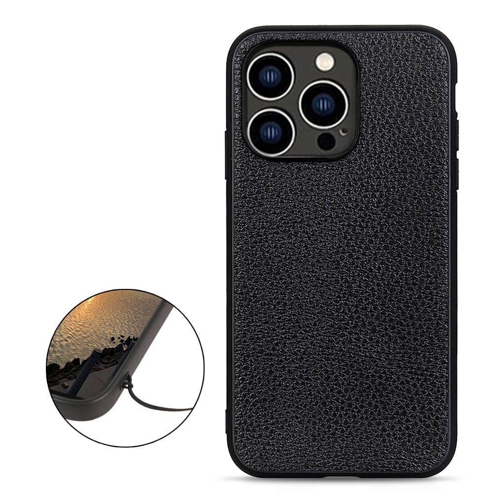 Funda híbrida Cuero genuino iPhone 15 Pro negro