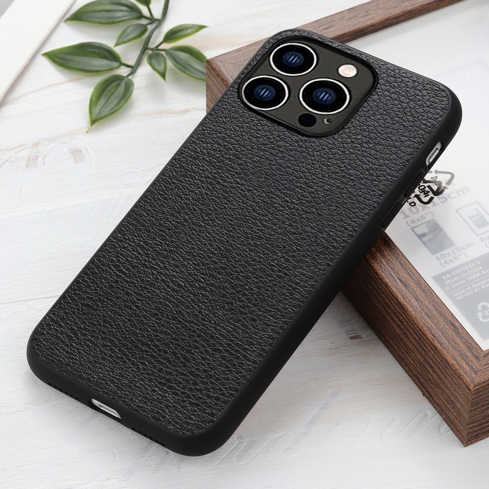 Funda híbrida Cuero genuino iPhone 15 Pro negro