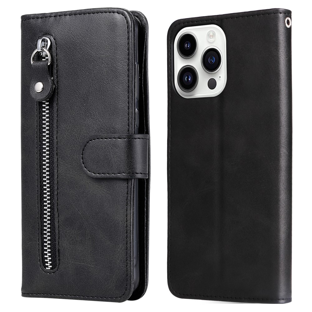 Funda de Cuero Zipper iPhone 15 Pro negro