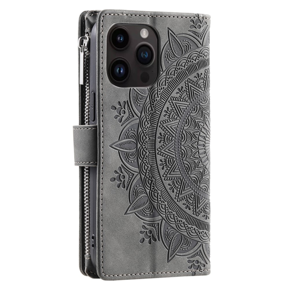 Funda Mandala tipo billetera iPhone 15 Pro, gris