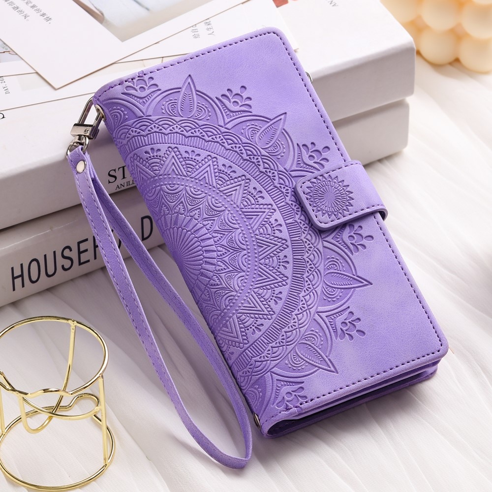 Funda Mandala tipo billetera iPhone 15 Pro, violeta