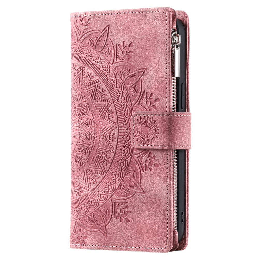 Funda Mandala tipo billetera iPhone 15 Pro, rosado