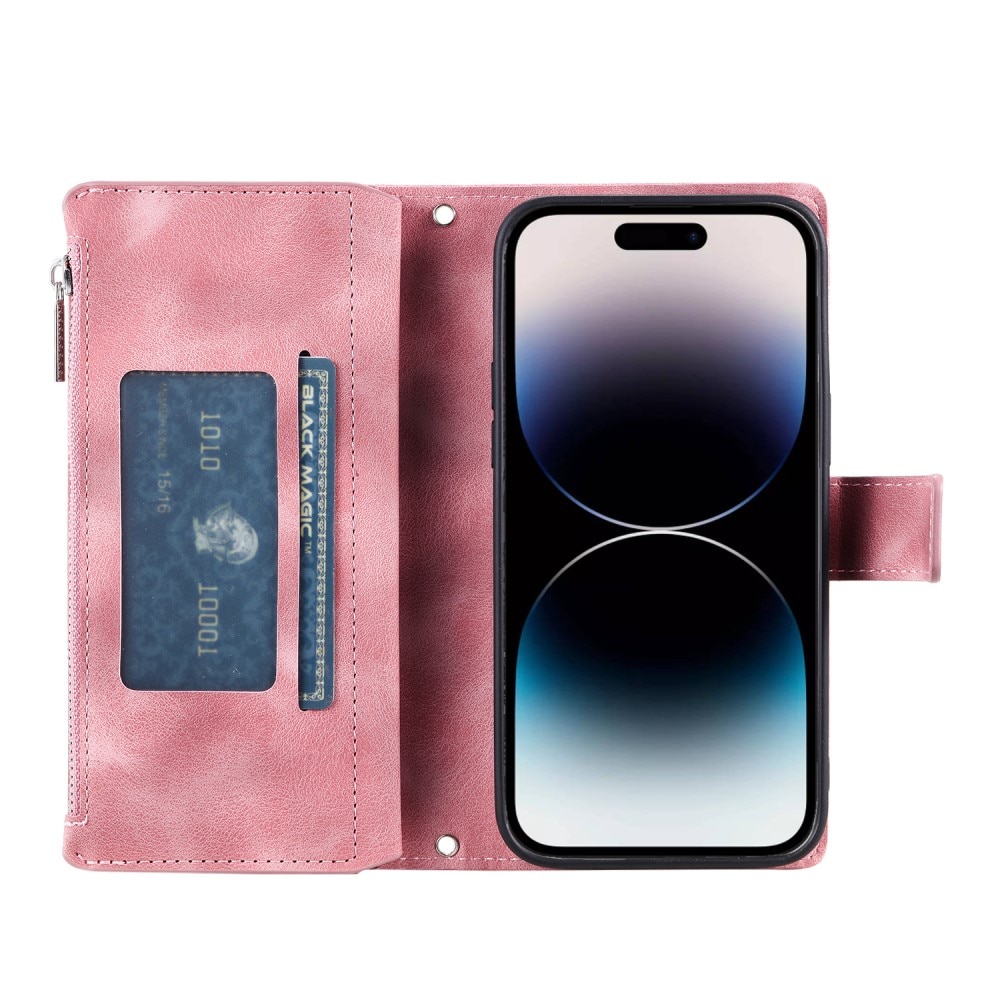 Funda Mandala tipo billetera iPhone 15 Pro, rosado