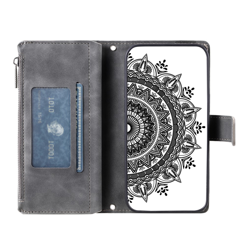 Funda Mandala tipo billetera iPhone 15, gris