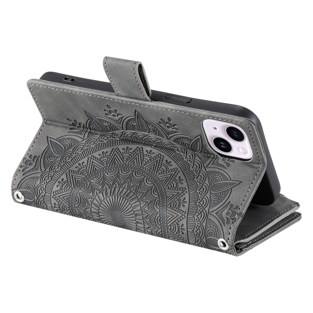 Funda Mandala tipo billetera iPhone 15, gris