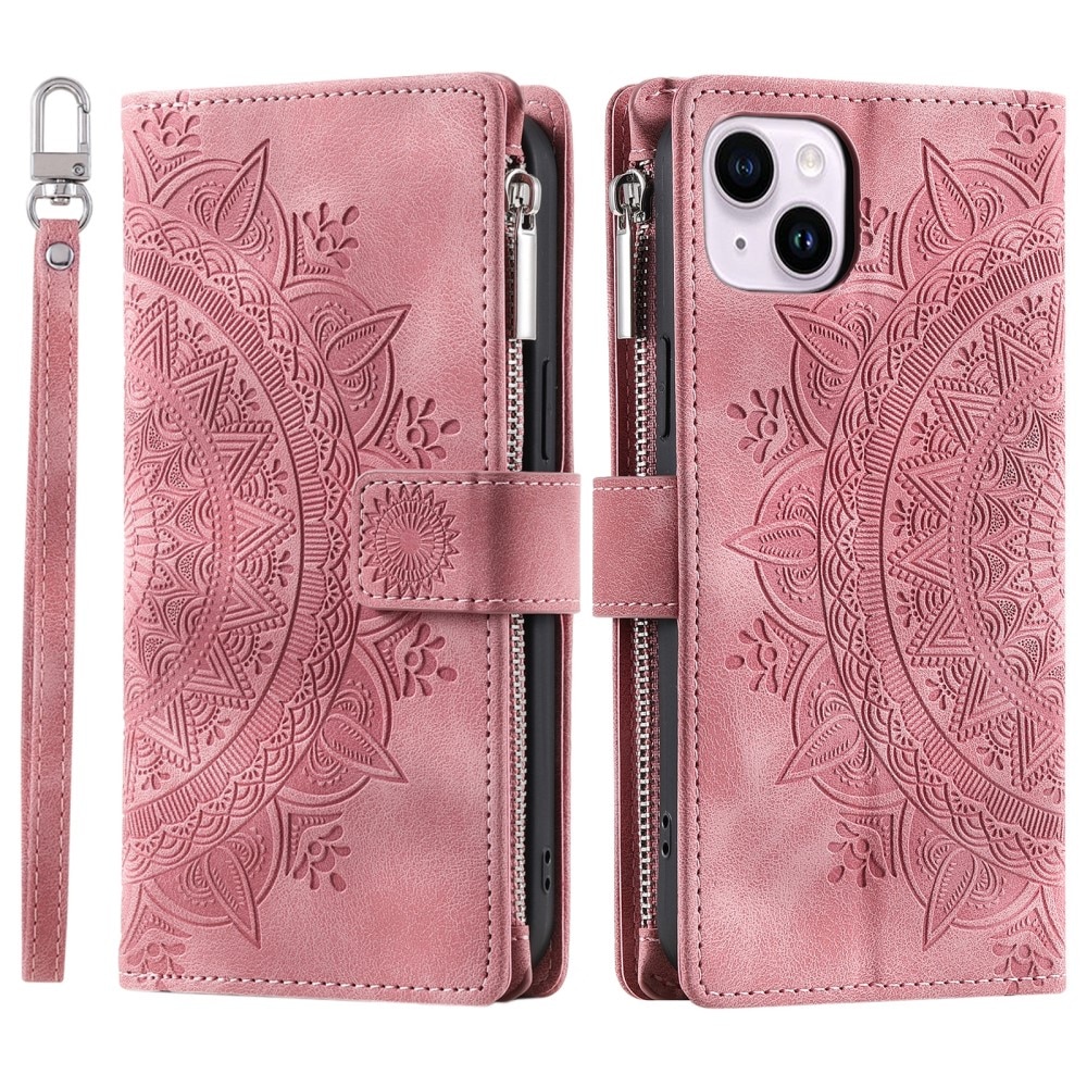 Funda Mandala tipo billetera iPhone 15, rosado