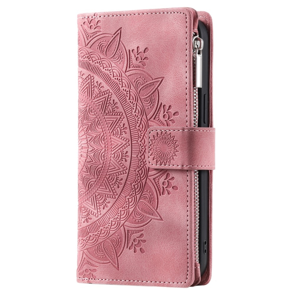 Funda Mandala tipo billetera iPhone 15, rosado